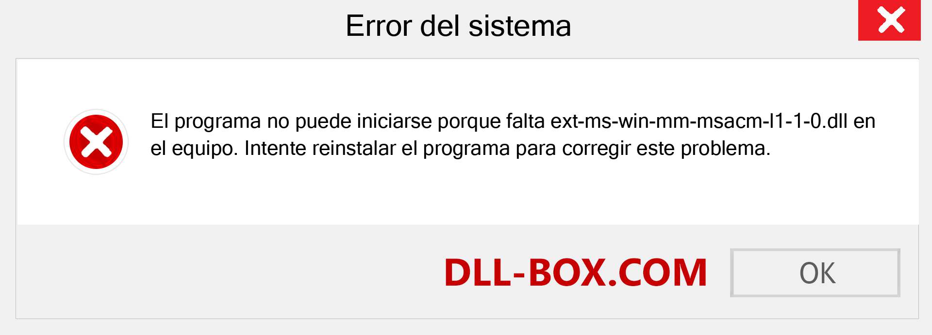 ¿Falta el archivo ext-ms-win-mm-msacm-l1-1-0.dll ?. Descargar para Windows 7, 8, 10 - Corregir ext-ms-win-mm-msacm-l1-1-0 dll Missing Error en Windows, fotos, imágenes